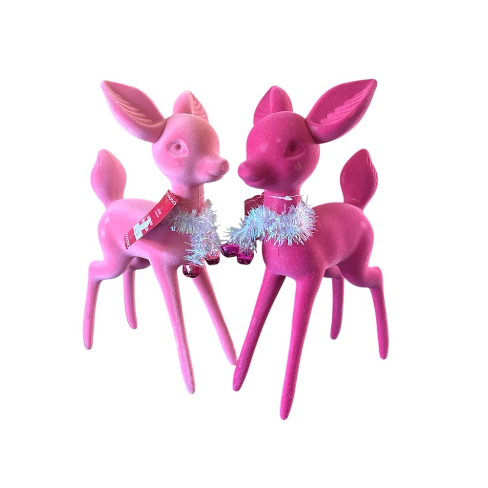 Ashland Bundle of 2 Flocked Deers Tabletop DΓ©cor Hot Pink & Light Pink New